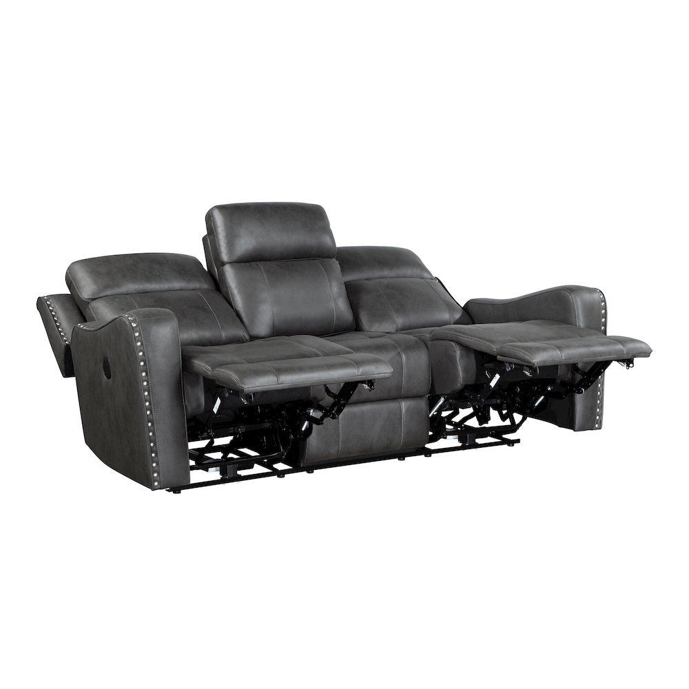 Kellen Microfiber Power Double Reclining Sofa in Smoky Gray. Picture 6