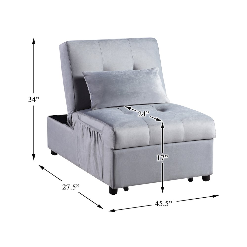 Garrell Velvet Storage Bench with Pull-Out Ottoman in Gray. Picture 9