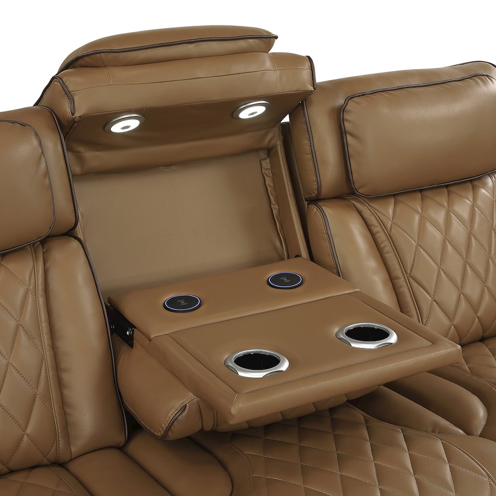 Fairway Faux Leather Power Double Reclining Sofa in Brown. Picture 13