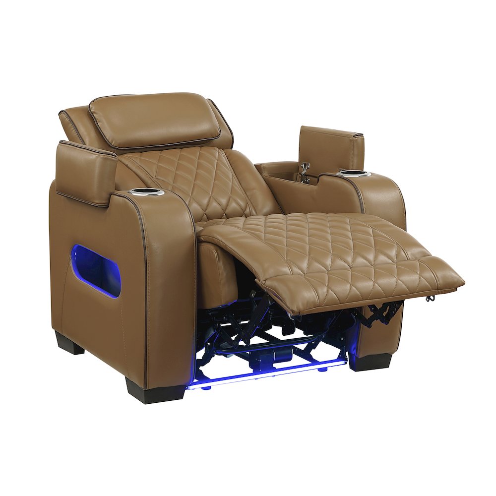 Fairway Faux Leather Power Reclining Chair with Power Headrest in Brown. Picture 12