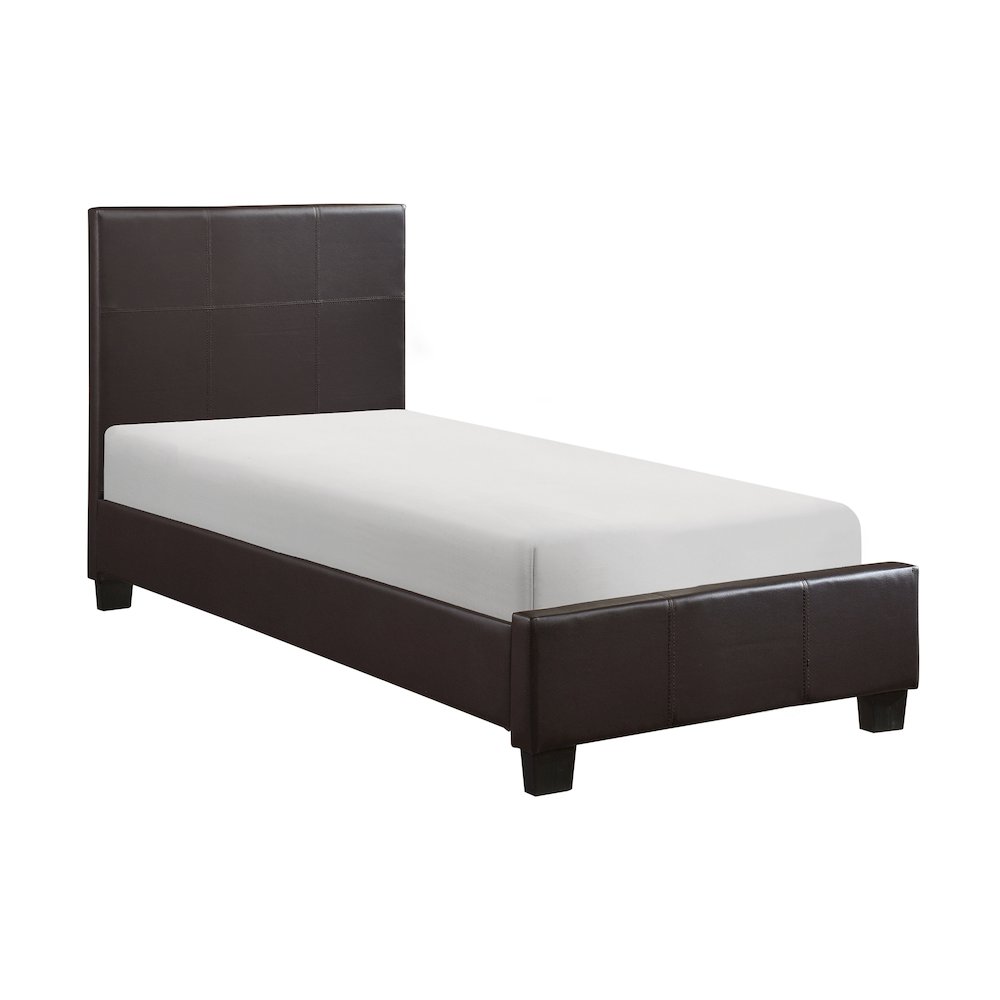 Lorenzi Faux Leather Twin Bed in Dark Brown. Picture 1
