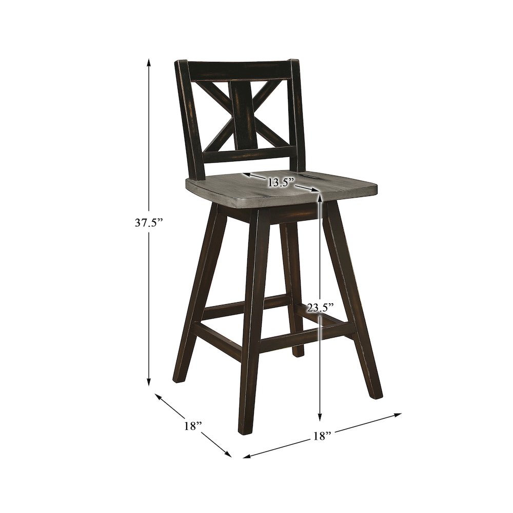 Amsonia Wood  Swivel Counter Height Chair, set of 2 in Gray and Black. Picture 4