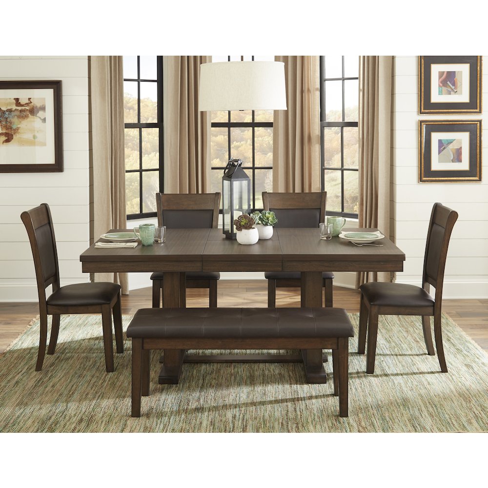 Wieland Faux leather Dining Room Bench in Brown. Picture 2