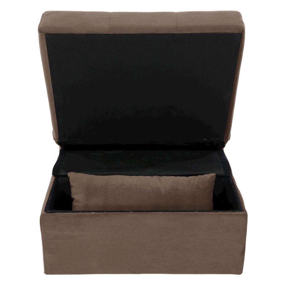Garrell Velvet Storage Bench with Pull-Out Ottoman in Brown. Picture 10