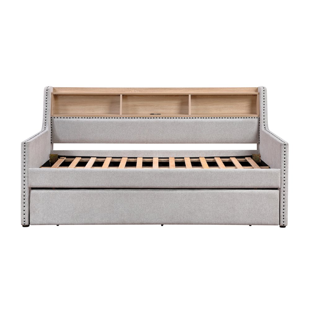 Baxter Textured Daybed with Trundle in Light Gray. Picture 8