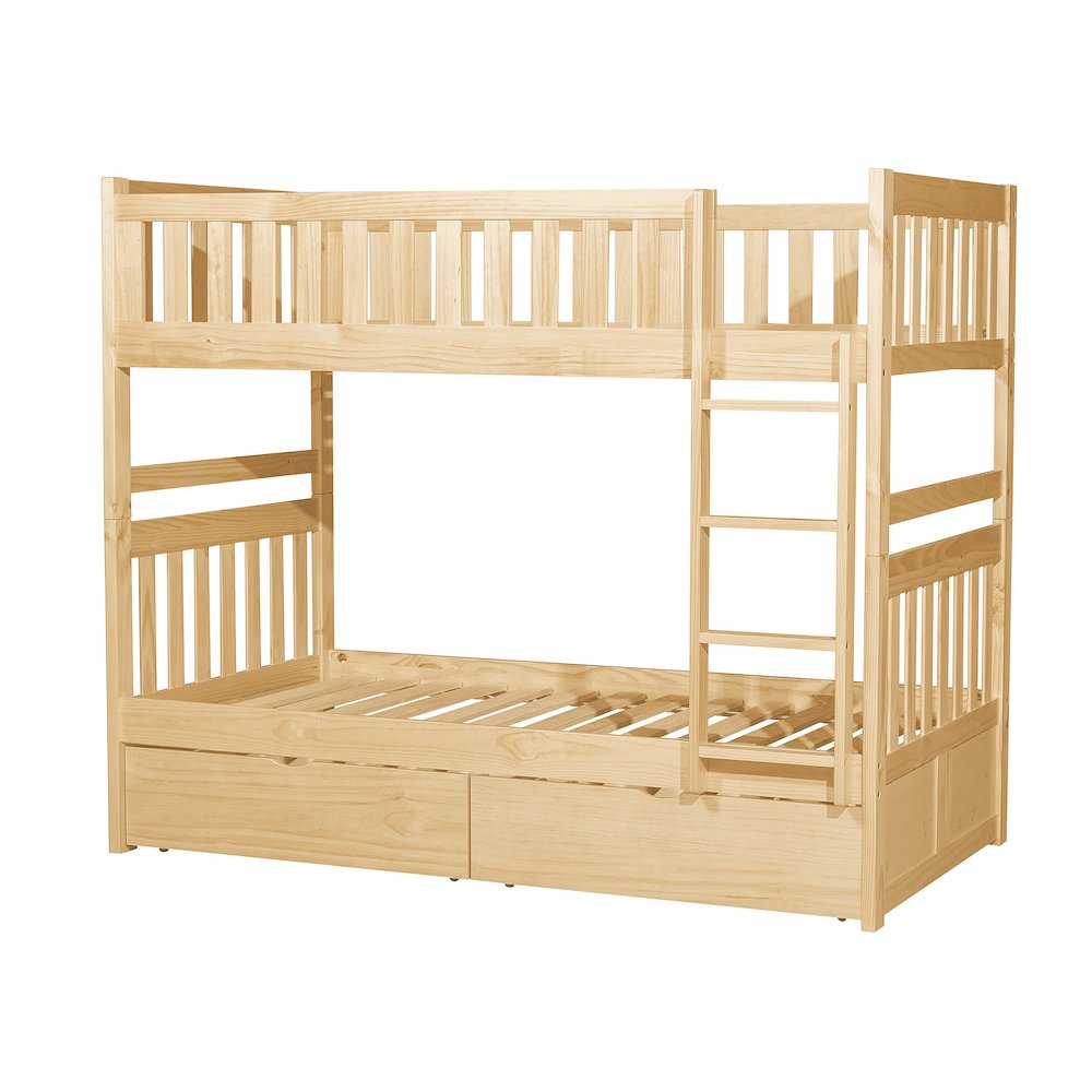 Bartly Pine Twin over Twin Bunk Bed with Storage Boxes in Natural Pine. Picture 2