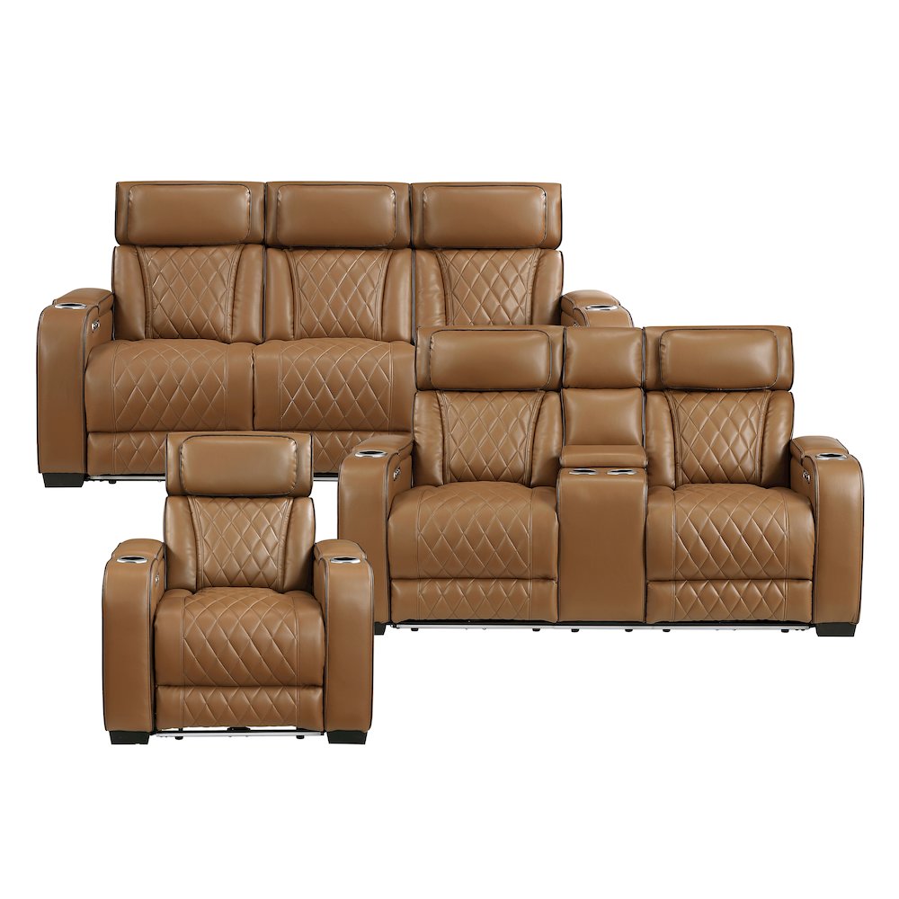 Fairway Faux Leather 2pc Set: Sofa, Loveseat, Chair in Brown. Picture 4