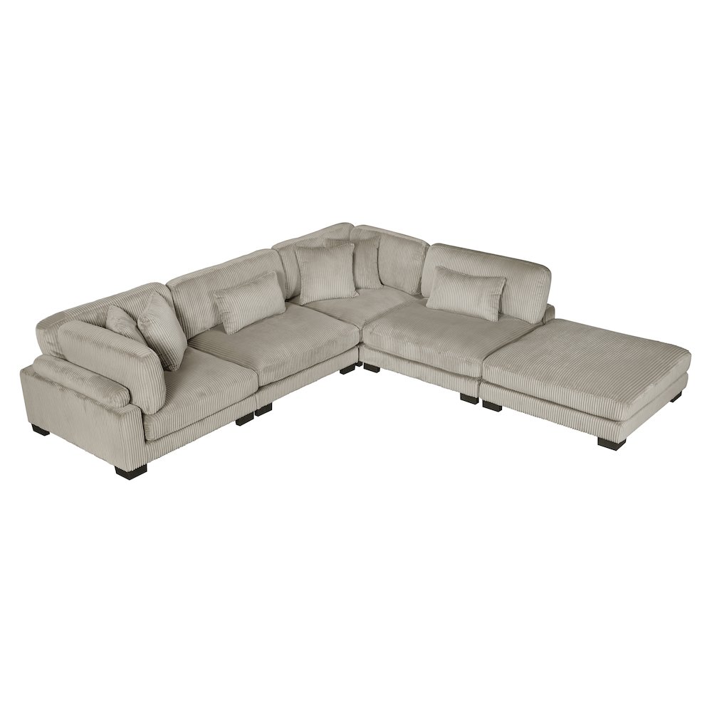 Traverse Corduroy 5-Piece Modular Sectional with Ottoman in Taupe. Picture 2