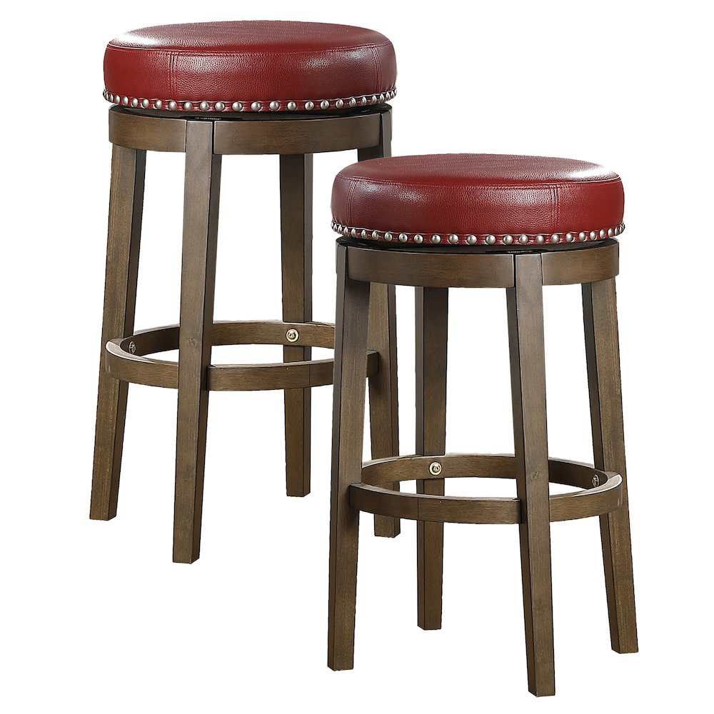 Westby Solid Wood 29" Round Swivel Stool, Set of 2 in Red. Picture 3