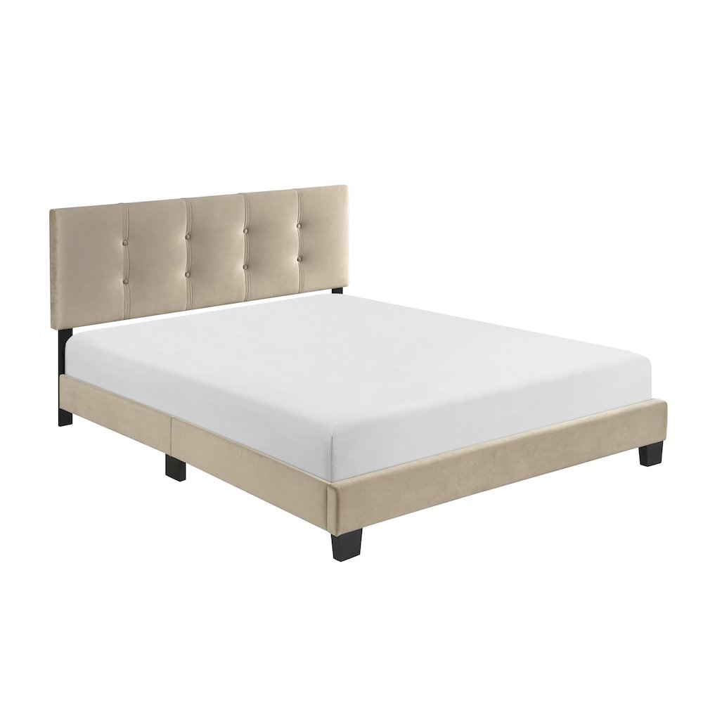 Newberry Velvet Queen Platform Bed, Light brown color in Light brown. Picture 1