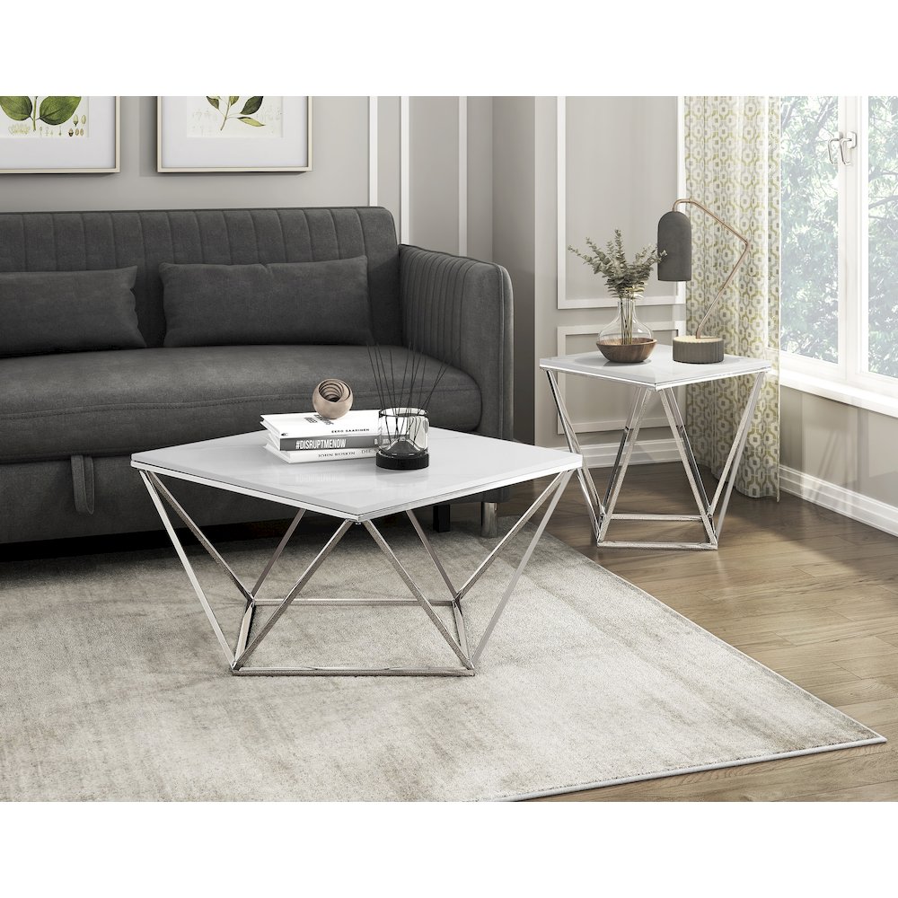 Alfeo Stainless Steel End Table in Silver. Picture 3