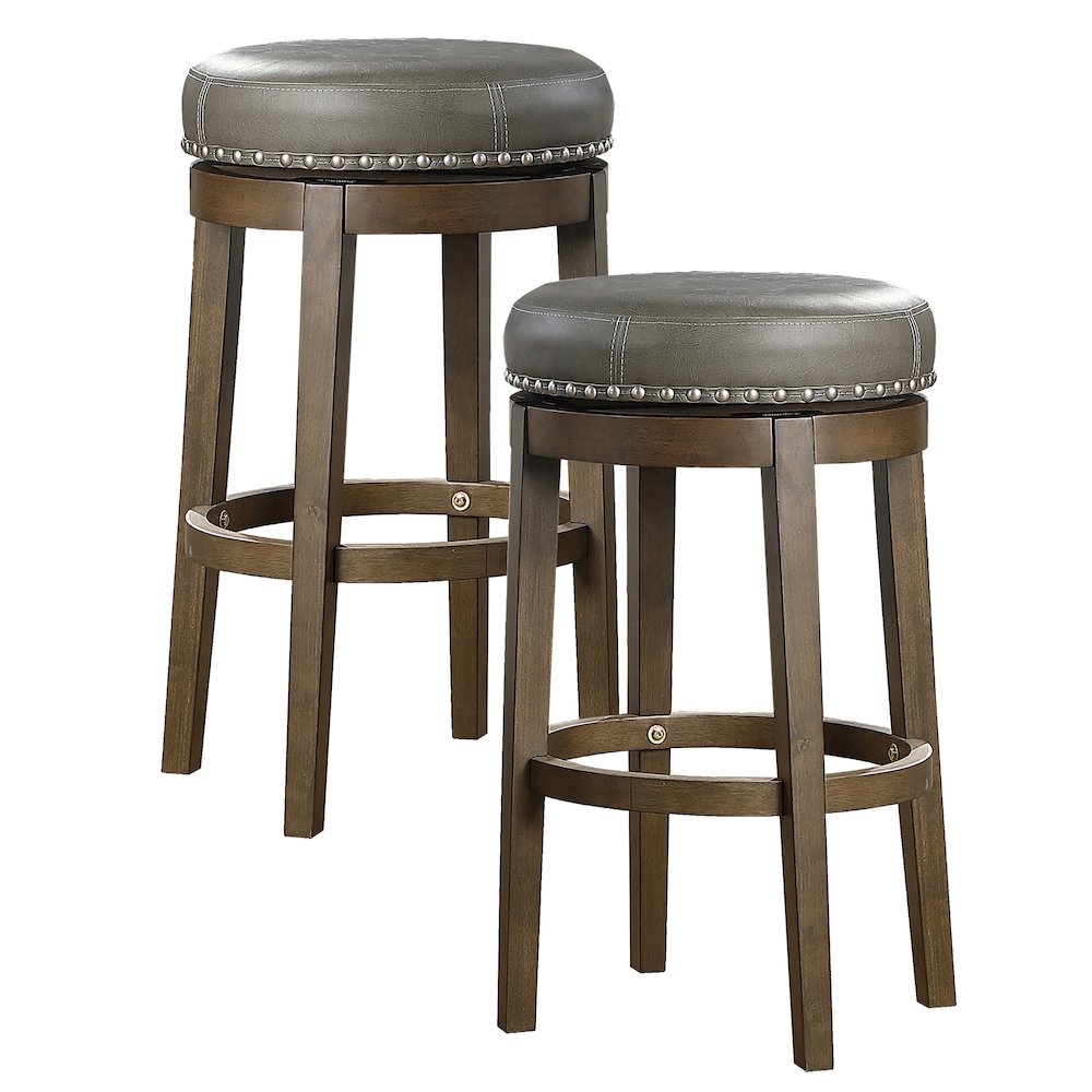 Westby Solid Wood 29" Round Swivel Stool, Set of 2 in Gray. Picture 3