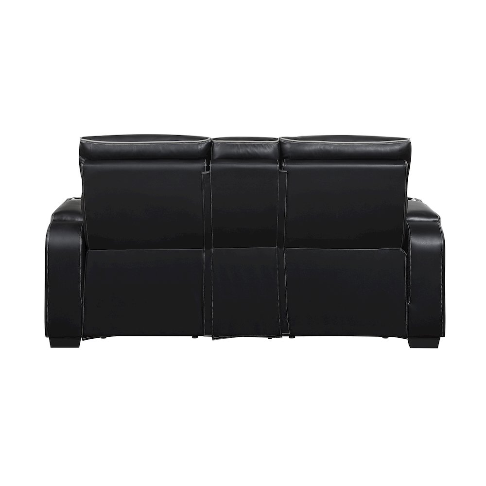 Fairway Faux Leather Power Double Reclining Love Seat in Black. Picture 6
