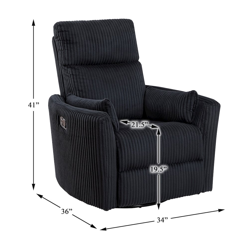 Traverse Corduroy Swivel Glider Reclining Chair in Black. Picture 6