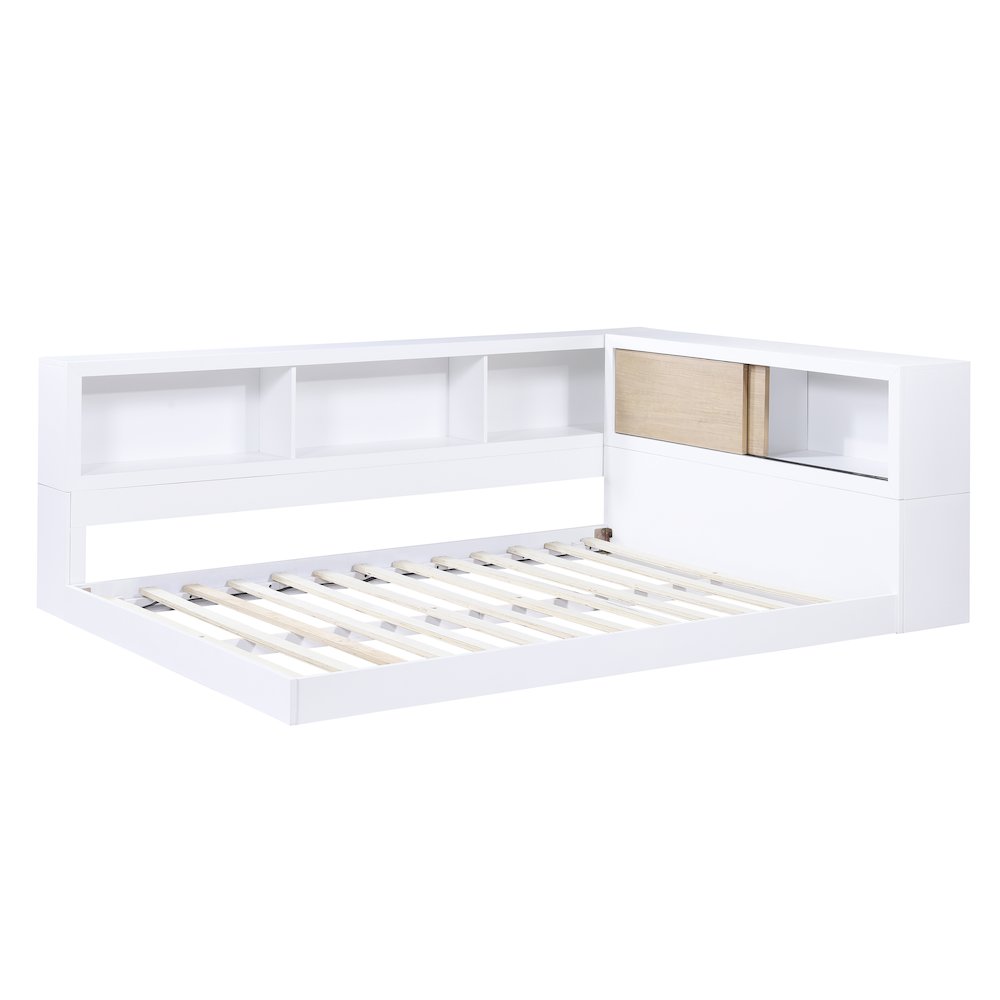 Asker A. Hardwood Full Bookcase Corner Bed in 2-Tone (White and Natural). Picture 4