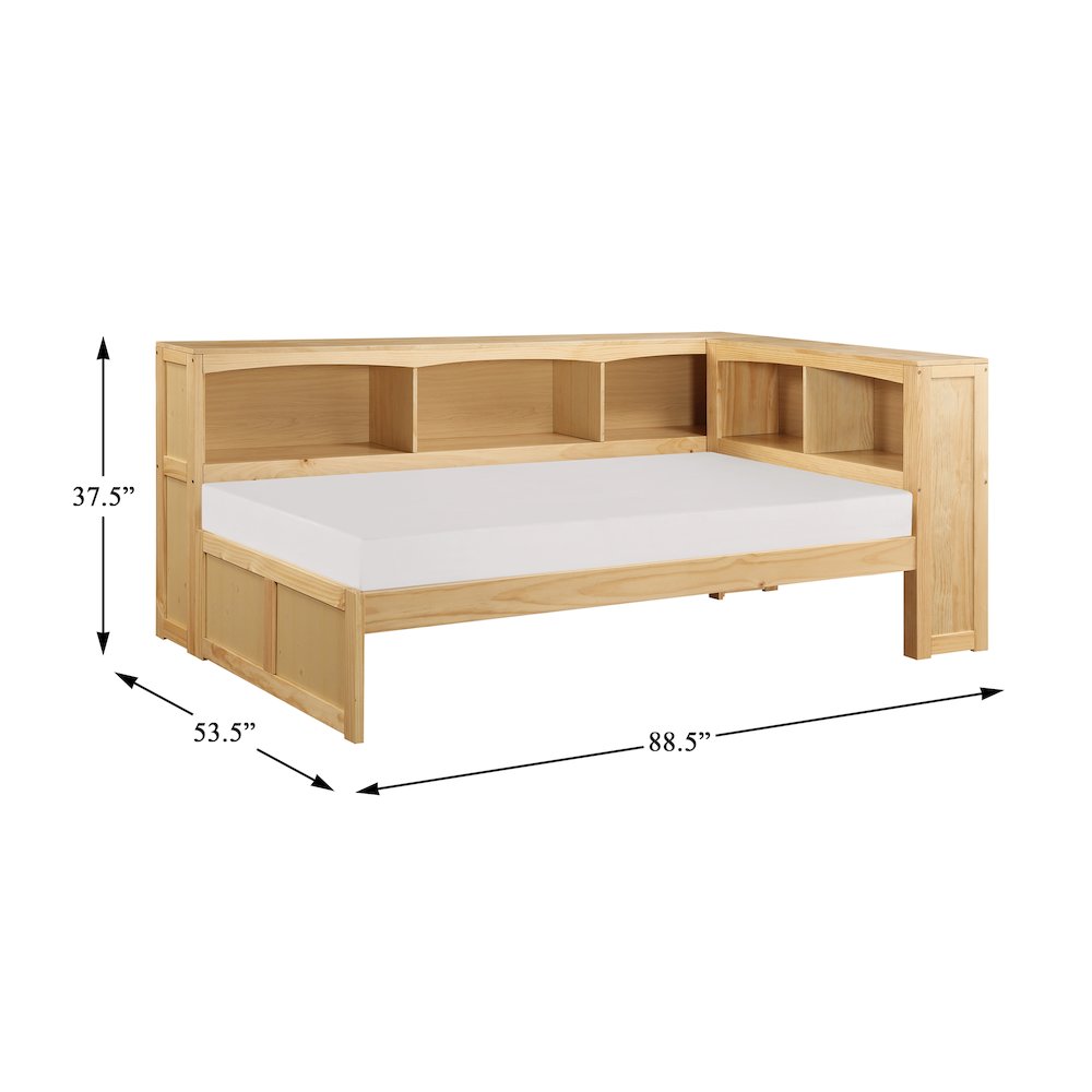 Bartly Pine Twin Bookcase Corner Bed in Natural Pine. Picture 3