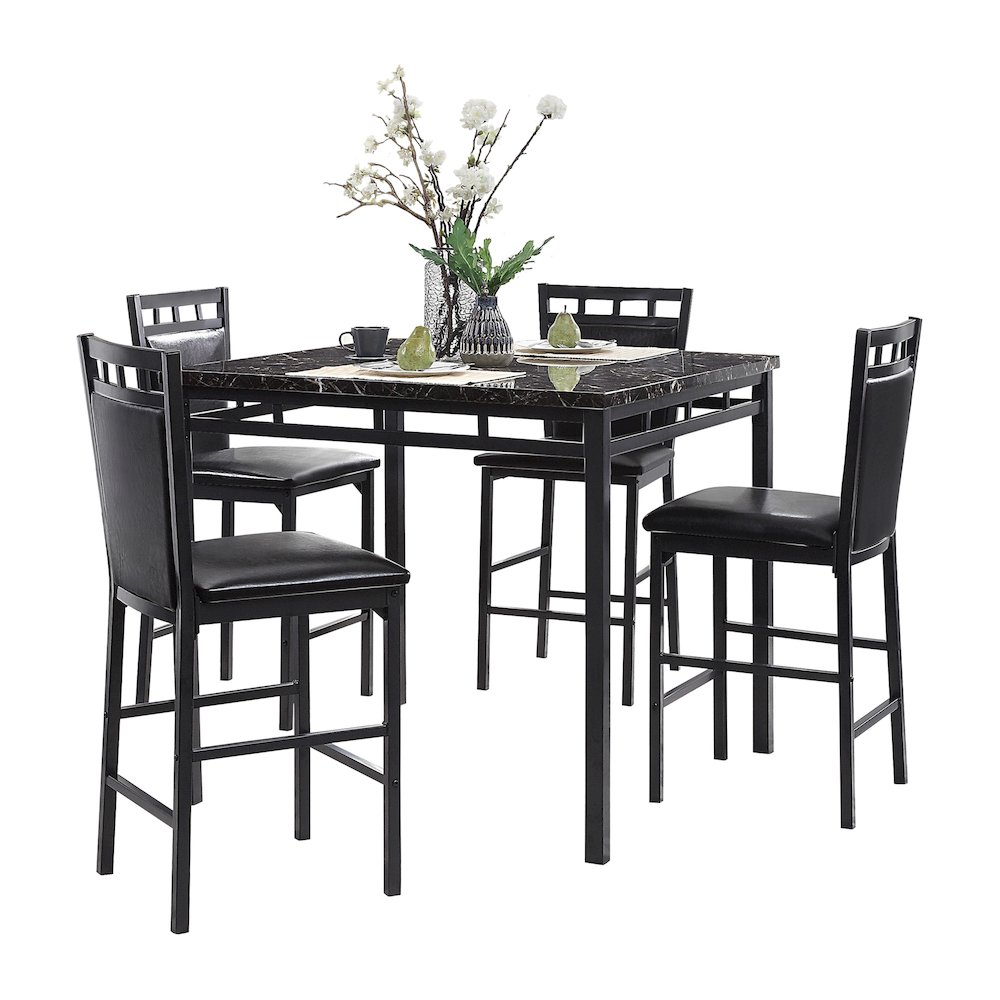 Olney Faux Marble Counter Height Dining Table Set (Set of 5) in Black. Picture 1
