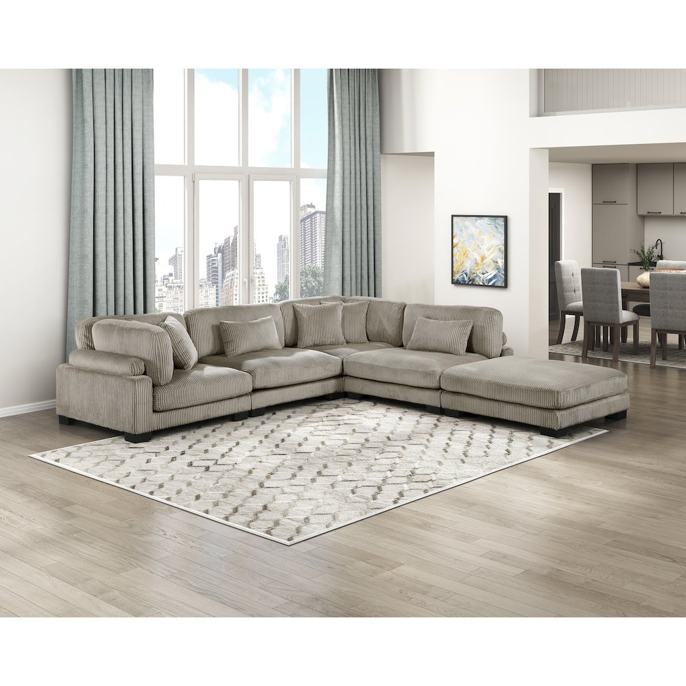 Traverse Corduroy 5-Piece Modular Sectional with Ottoman in Taupe. Picture 4