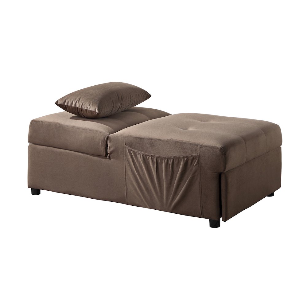 Garrell Velvet Storage Bench with Pull-Out Ottoman in Brown. Picture 2