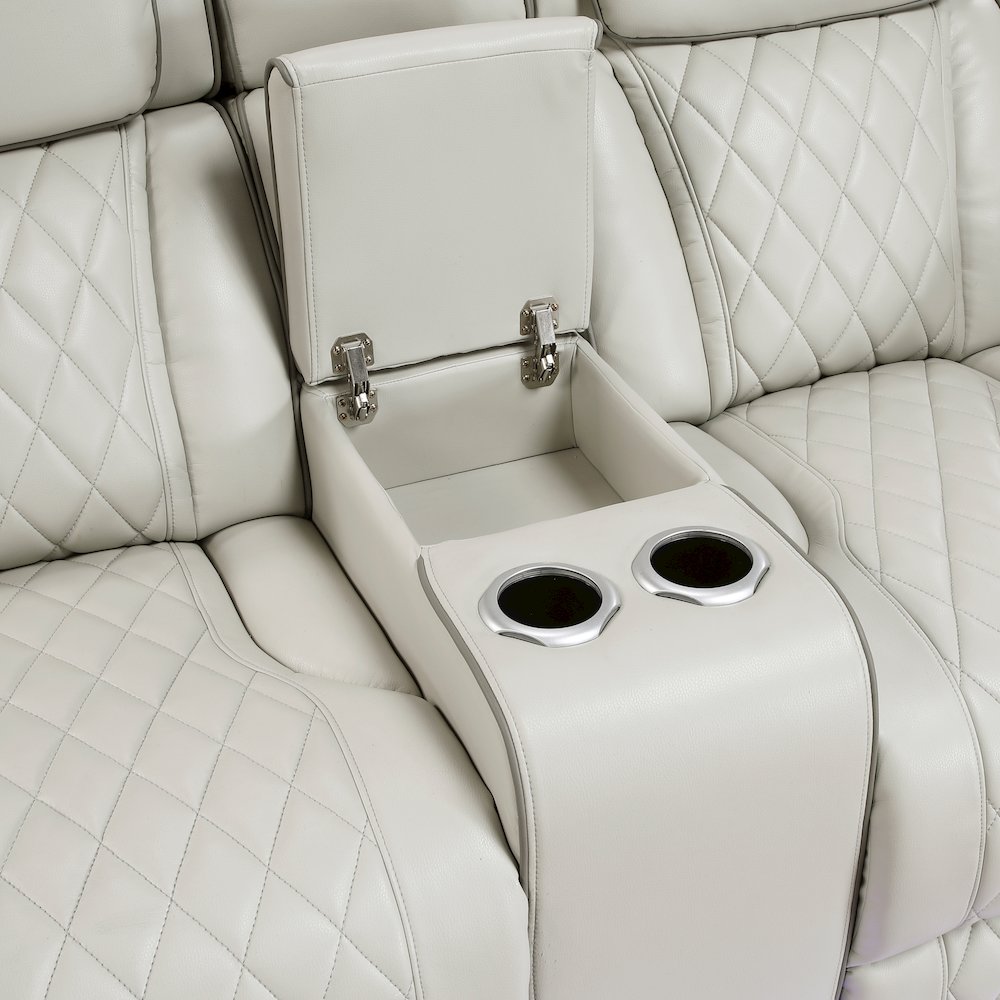 Fairway Faux Leather Power Double Reclining Love Seat in Taupe. Picture 12