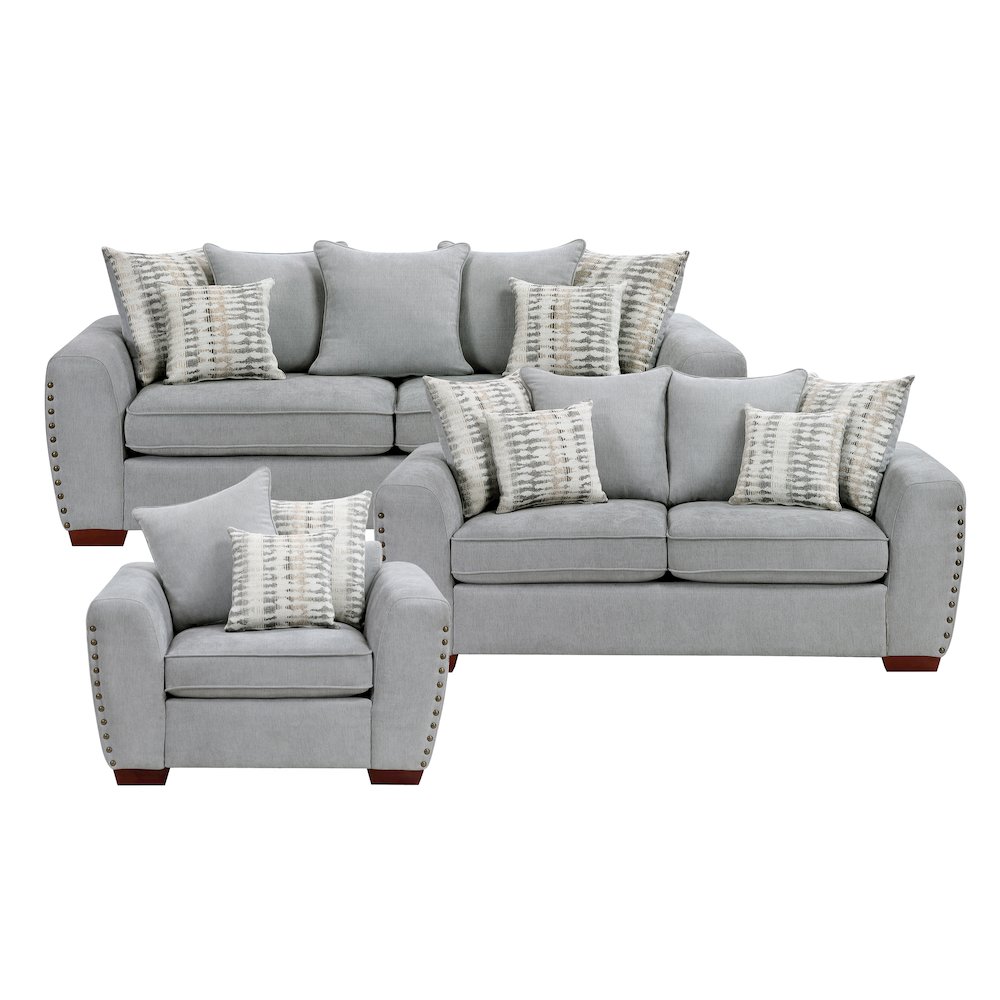 Hume Chenille 2pc Set: Sofa, Loveseat, Chair in Gray. Picture 4