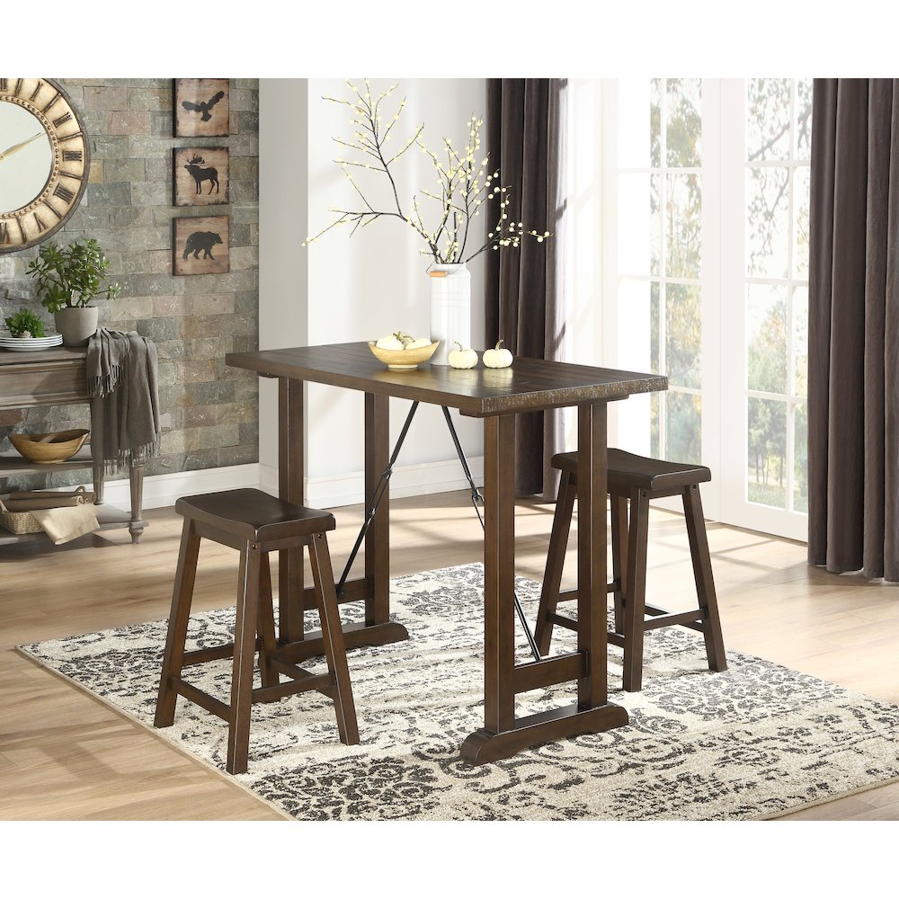 Bracknell Wood Counter Height Set (Set of 3) in Brown Cherry. Picture 2