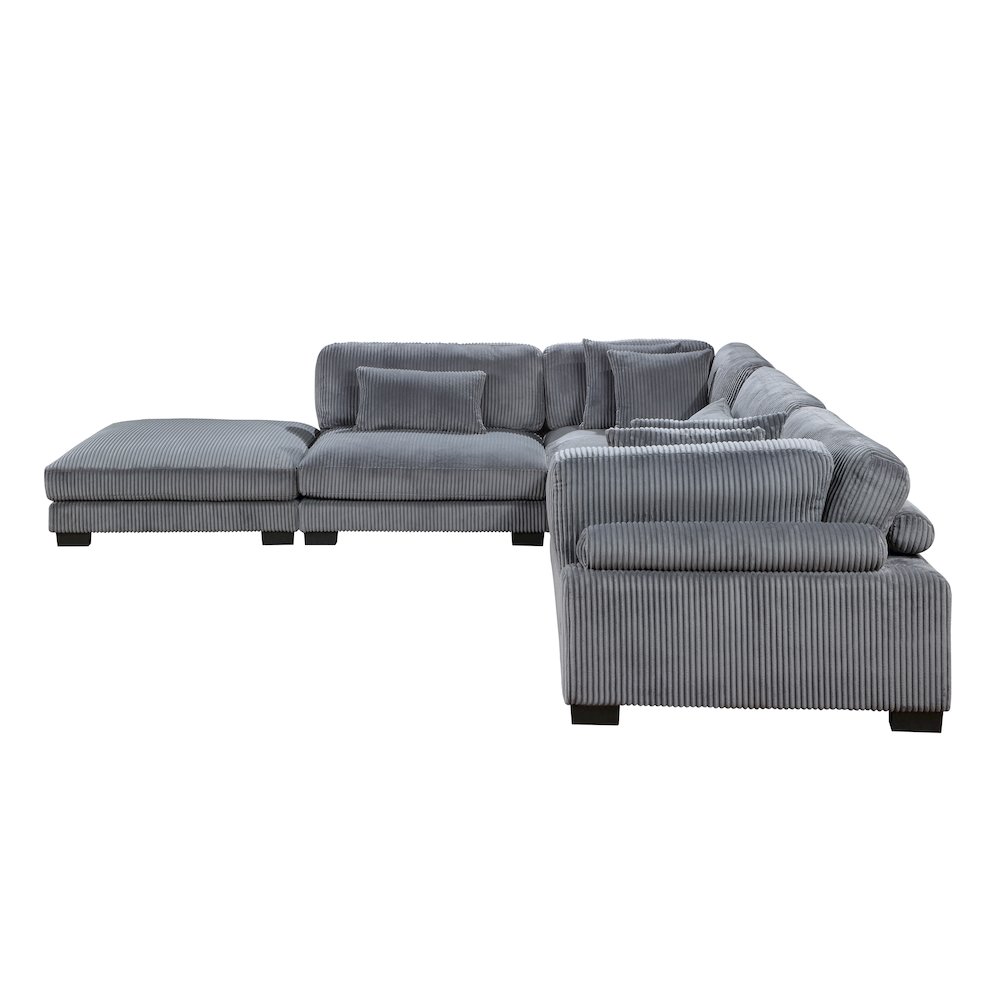Traverse Corduroy 5-Piece Modular Sectional with Ottoman in Gray. Picture 8