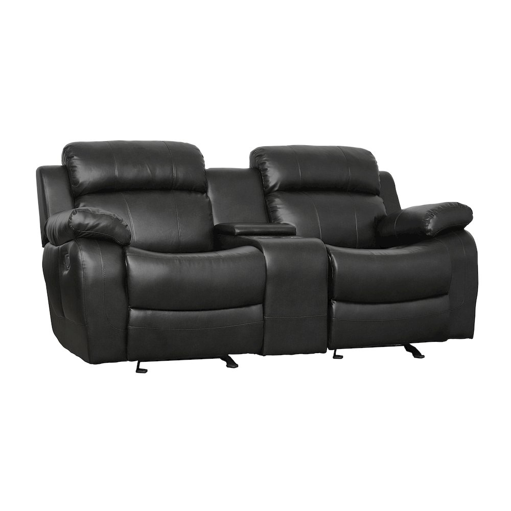 Marille Textured Double Glider Reclining Love Seat with Center Console in Black. Picture 1