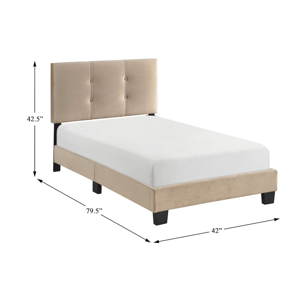 Newberry Velvet Twin Platform Bed in Light Brown. Picture 6