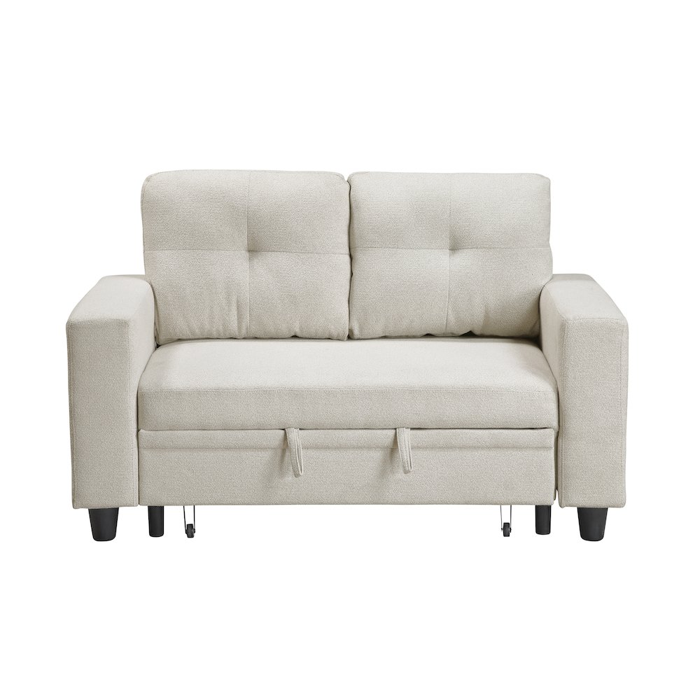 Robinson Boucle Love Seat with Pull-out Bed, Shelves in Beige. Picture 9