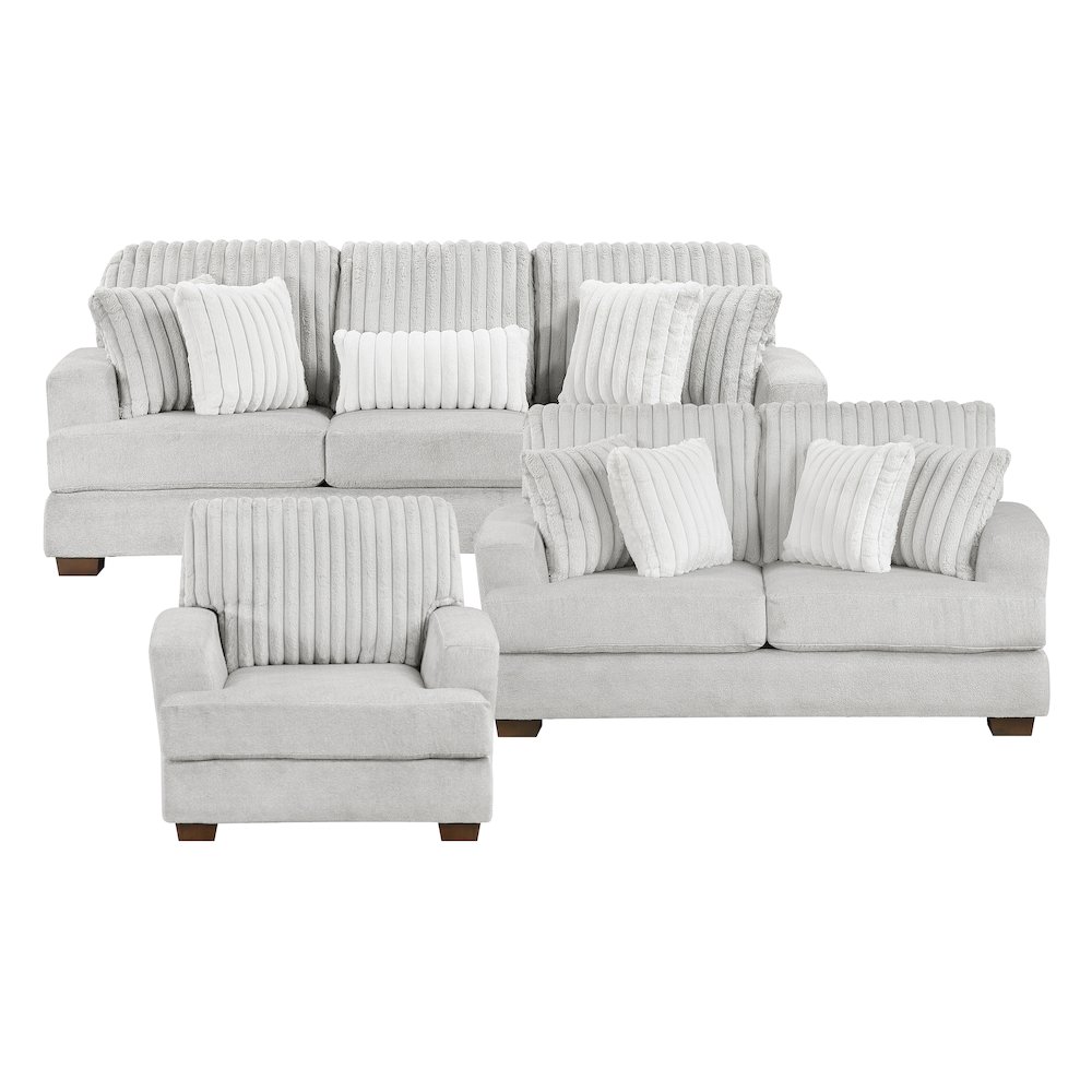 Santiago Microfiber 3pc Set: Sofa, Loveseat, Chair in Light Gray. Picture 4