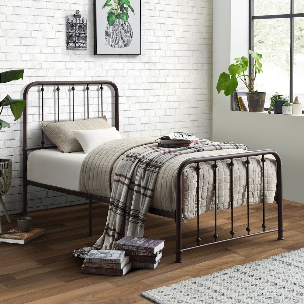 Larkspur Metal Twin Metal Platform Bed in Dark Bronze. Picture 2