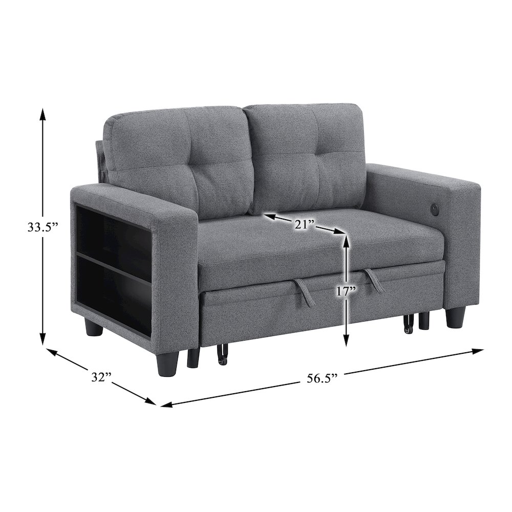 Robinson Boucle Love Seat with Pull-out Bed, Shelves in Gray. Picture 10