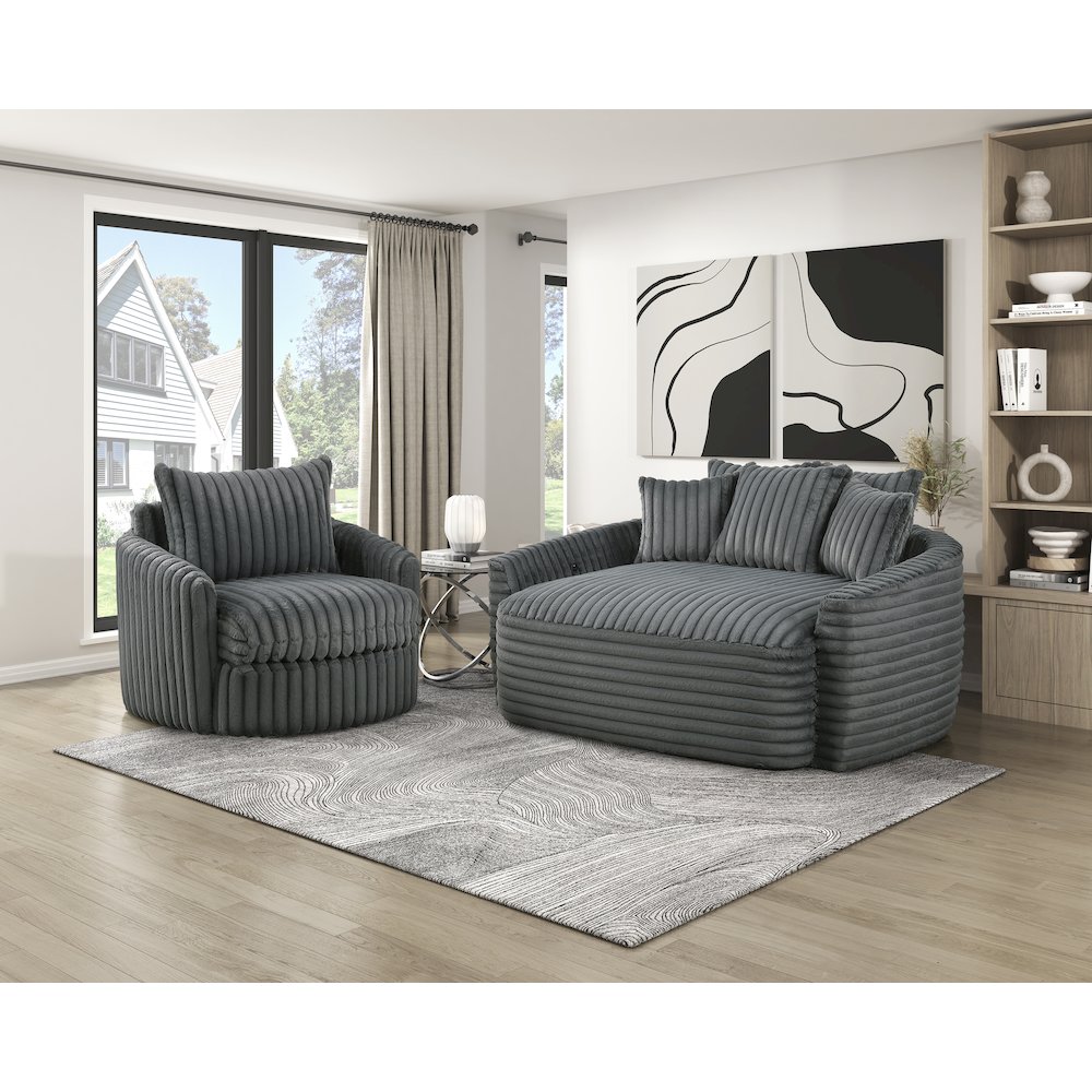 Tomball Corduroy Oversized Chaise Lounge in Dark Gray. Picture 2