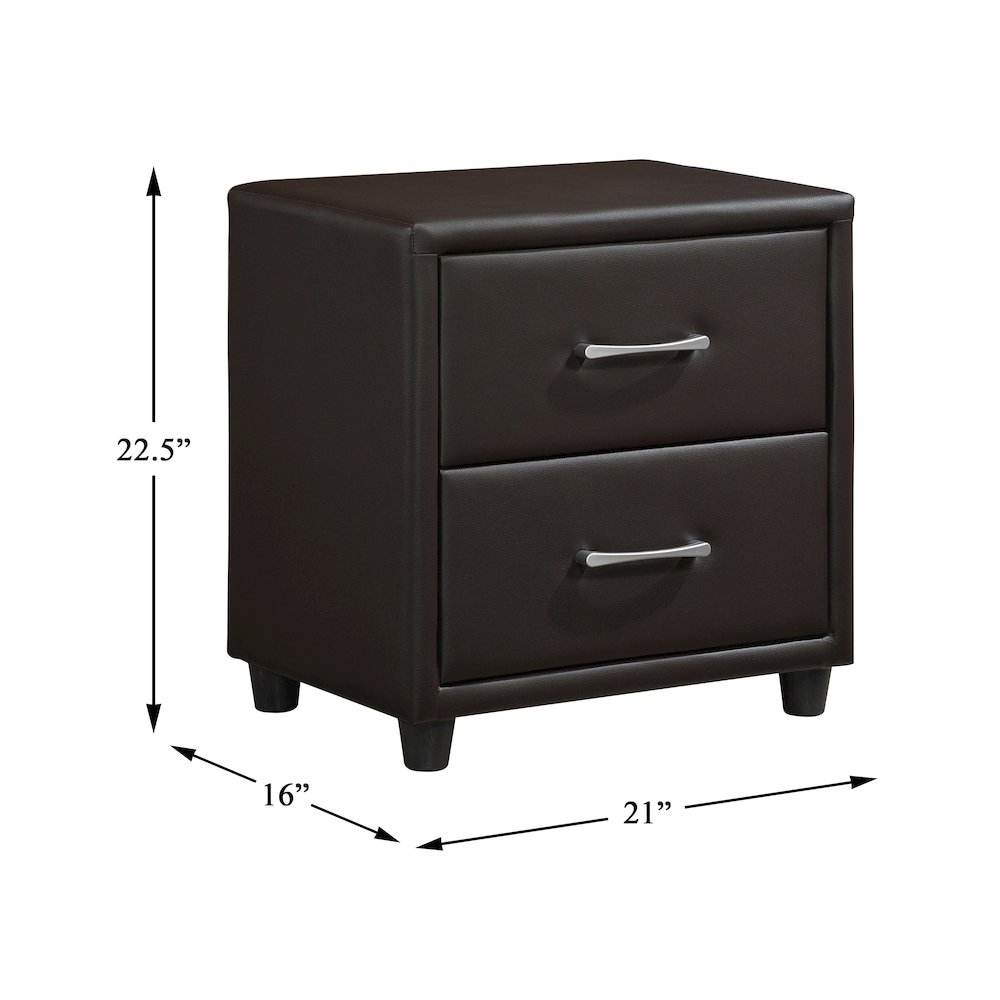Lorenzi Faux Leather Nightstand in Dark Brown. Picture 3