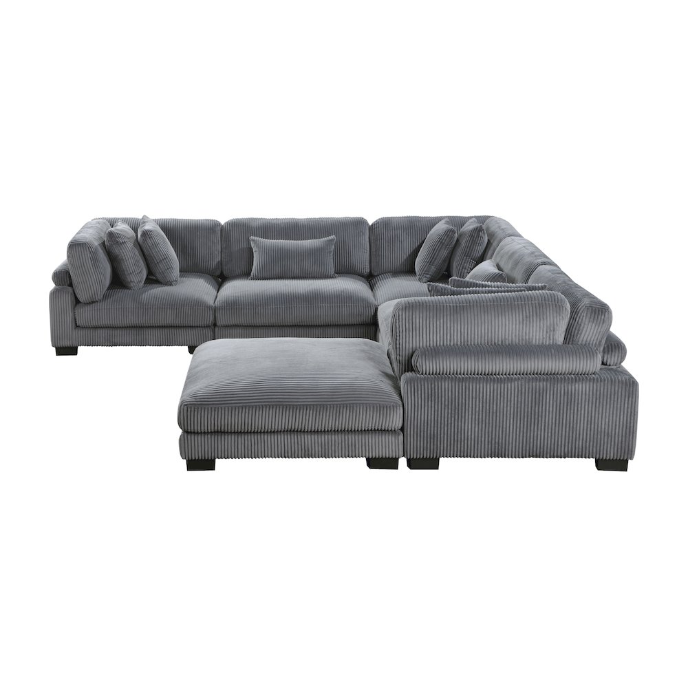 Traverse Corduroy 6-Piece Modular Sectional with Ottoman in Gray. Picture 7