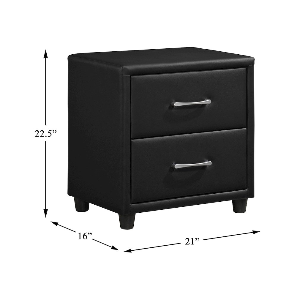 Lorenzi Faux Leather Nightstand in Black. Picture 3