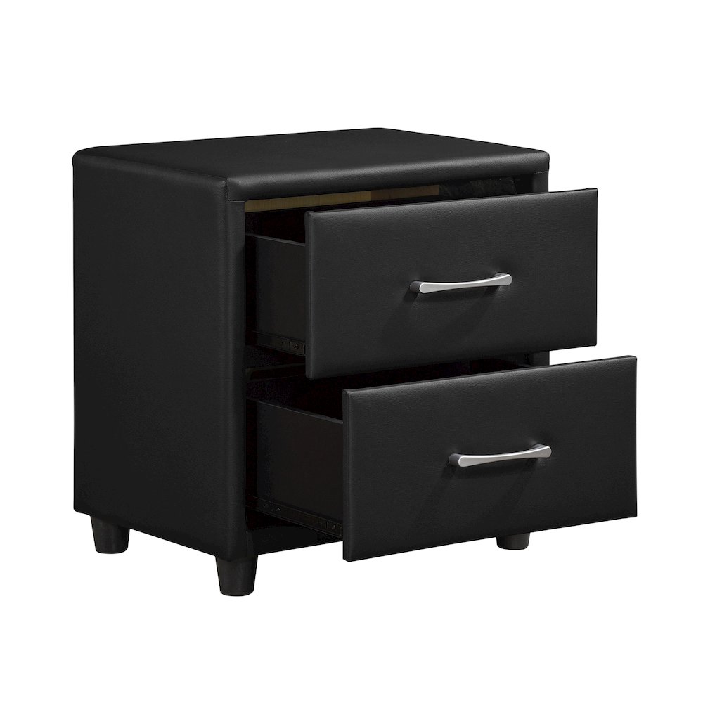 Lorenzi Faux Leather Nightstand in Black. Picture 4