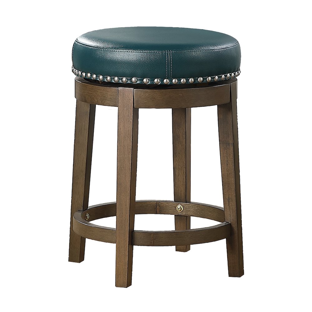 Westby Solid Wood 24" Round Swivel Stool, Set of 2 in Green. Picture 1