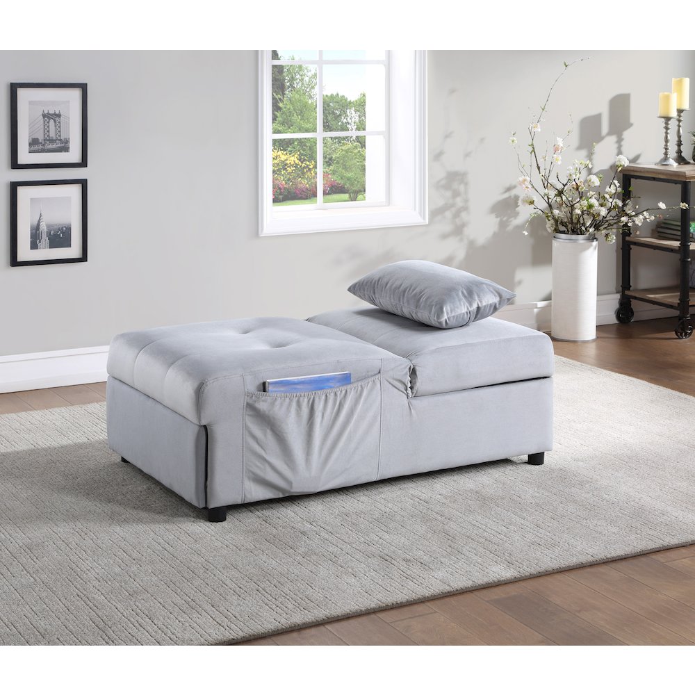 Garrell Velvet Storage Bench with Pull-Out Ottoman in Gray. Picture 6
