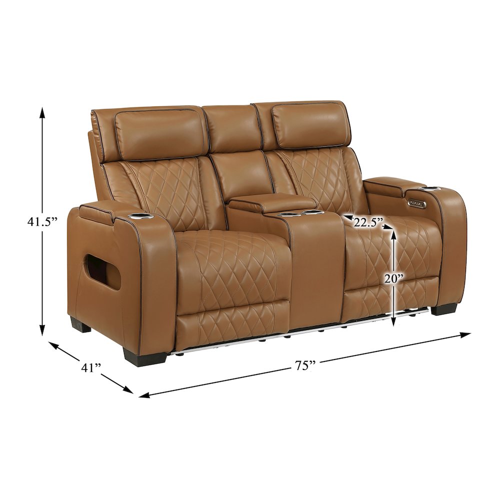 Fairway Faux Leather Power Double Reclining Love Seat in Brown. Picture 9