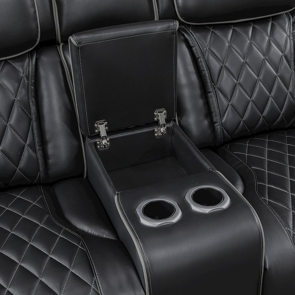 Fairway Faux Leather Power Double Reclining Love Seat in Black. Picture 12