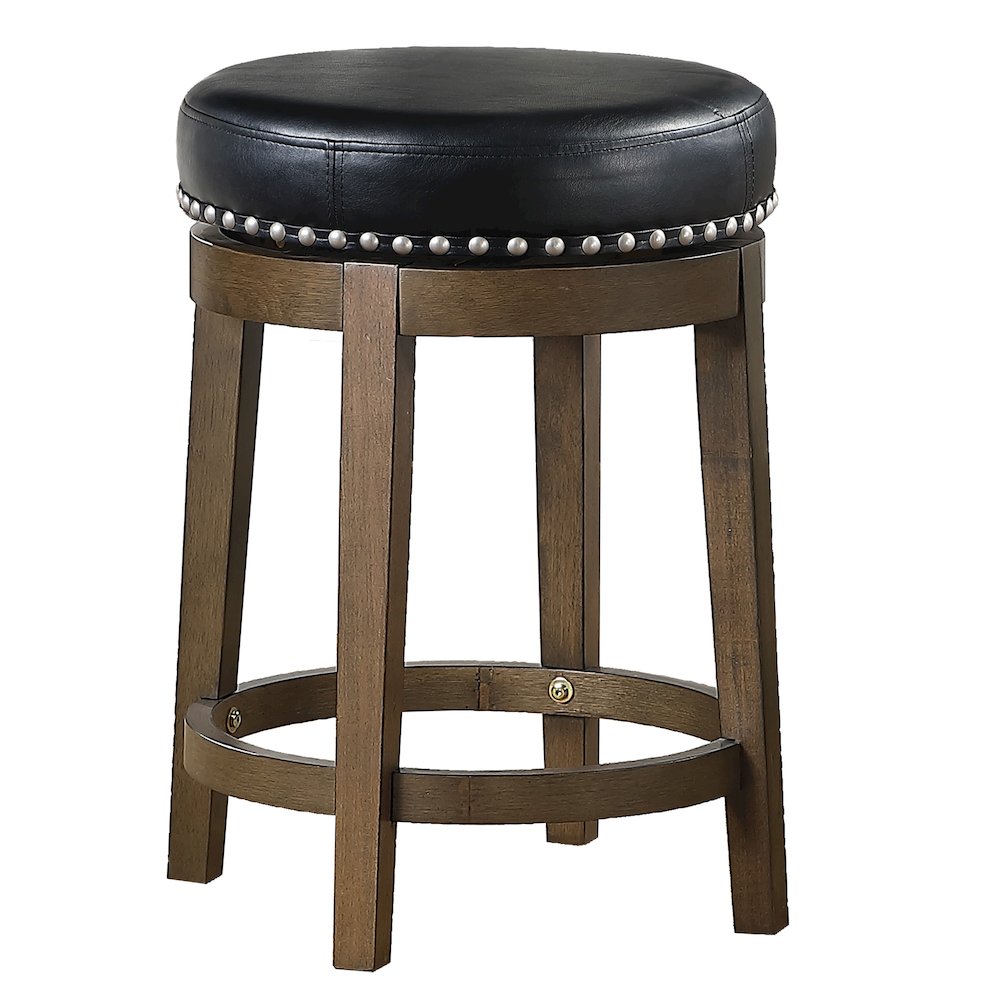 Westby Solid Wood 24" Round Swivel Stool, Set of 2 in Black. Picture 1