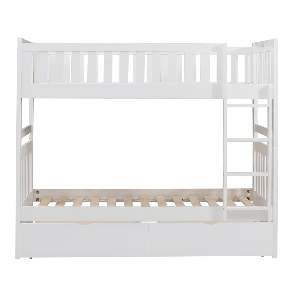 Galen Pine Twin Over Twin Bunk Bed with Storage Boxes in White. Picture 5