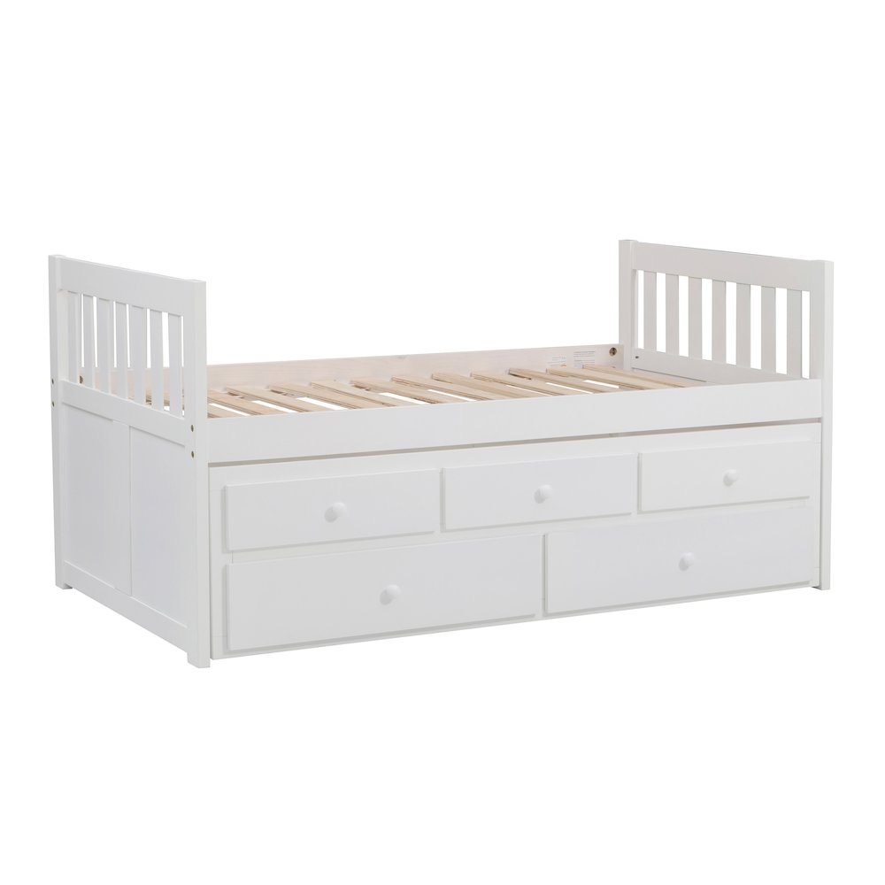 Galen Pine Twin Over Twin Trundle Bed with Two Storage Drawers in White. Picture 2