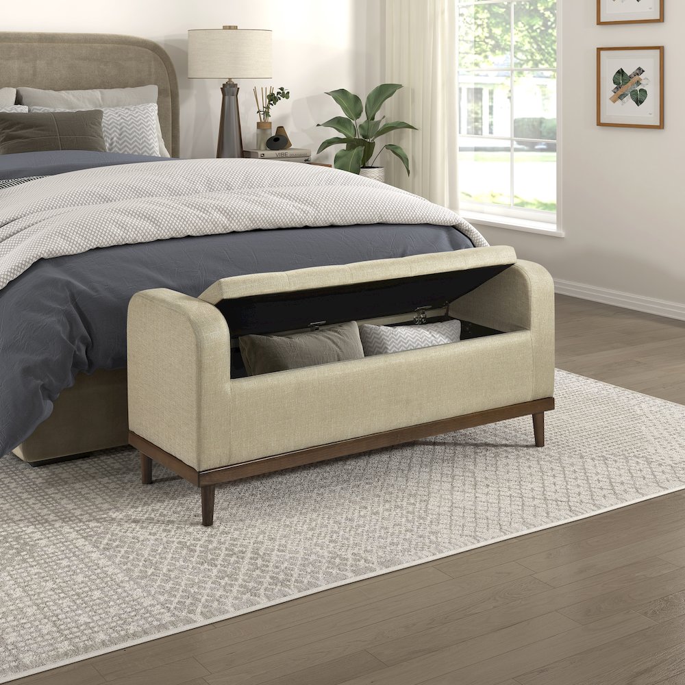 Brigitte Textured Lift Top Storage Bench in Light Brown. Picture 3