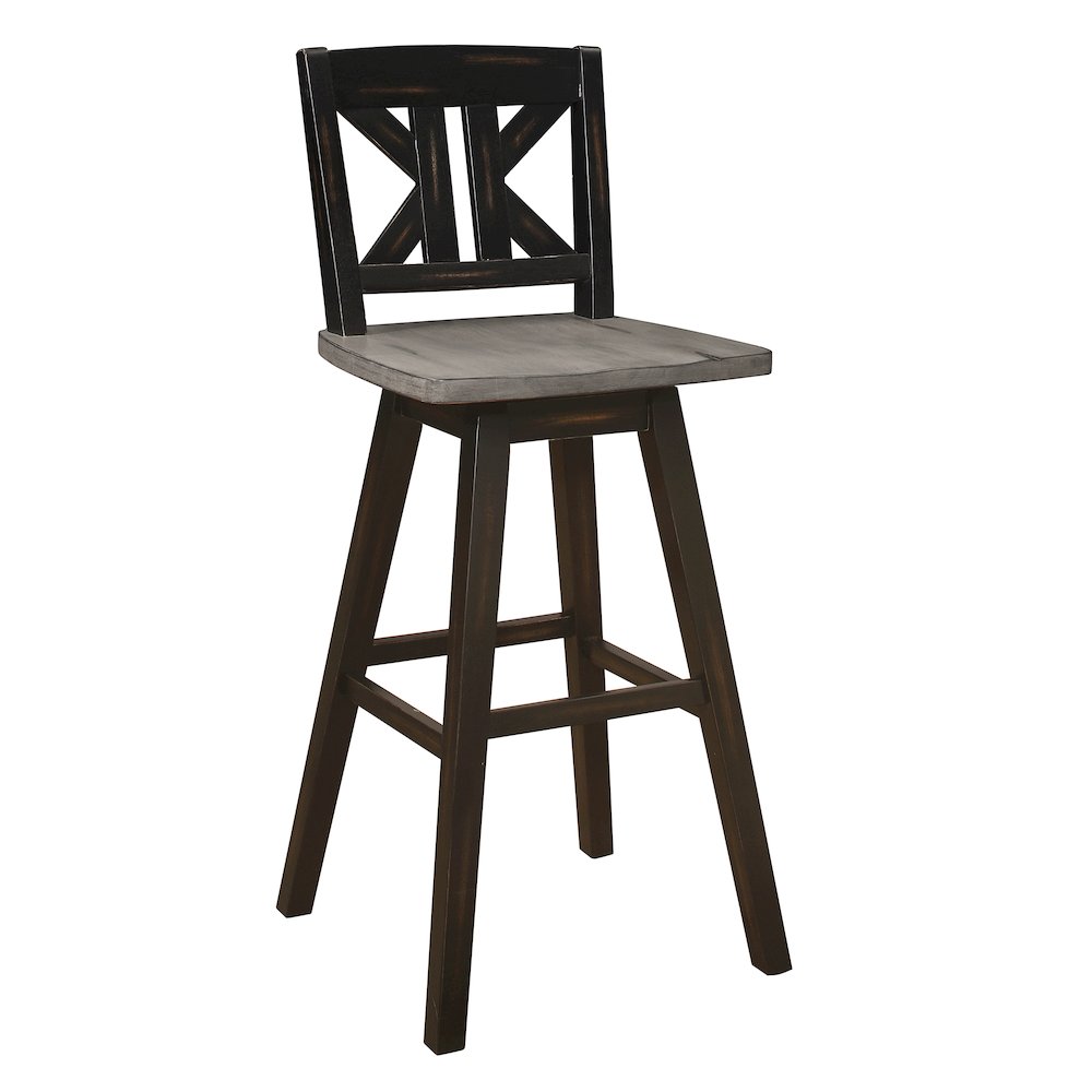 Amsonia Solid Wood Swivel Pub Height Chair, set of 2 in Gray and Black. Picture 1