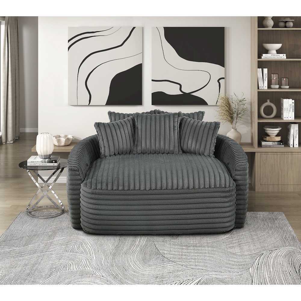 Tomball Corduroy Oversized Chaise Lounge in Dark Gray. Picture 4