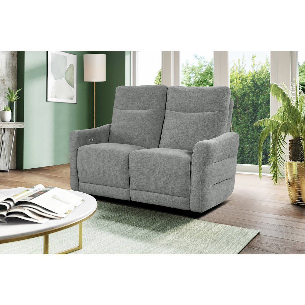 Edition Faux Leather Power Double Reclining Love Seat in Gray. Picture 2