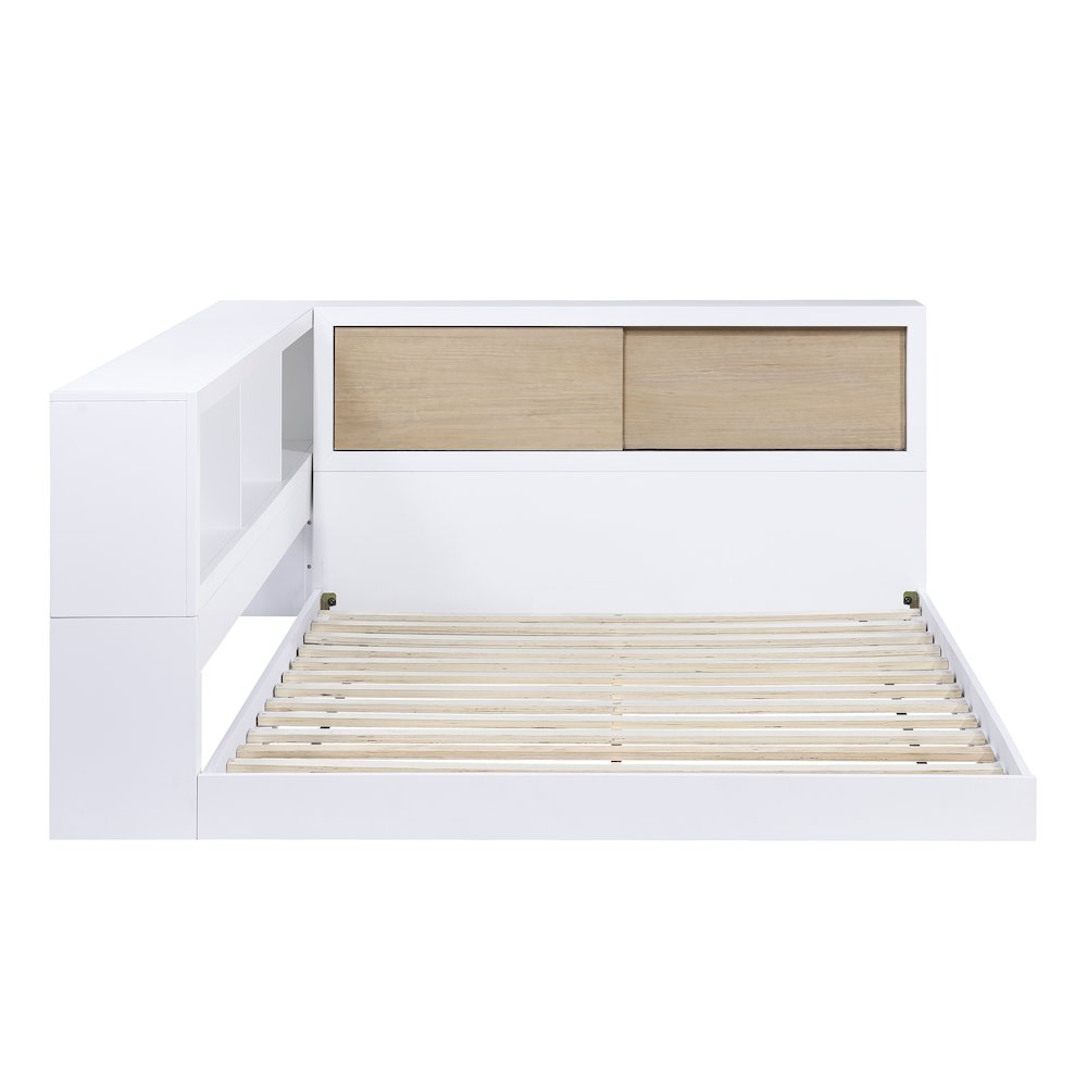 Asker A. Hardwood Full Bookcase Corner Bed in 2-Tone (White and Natural). Picture 7